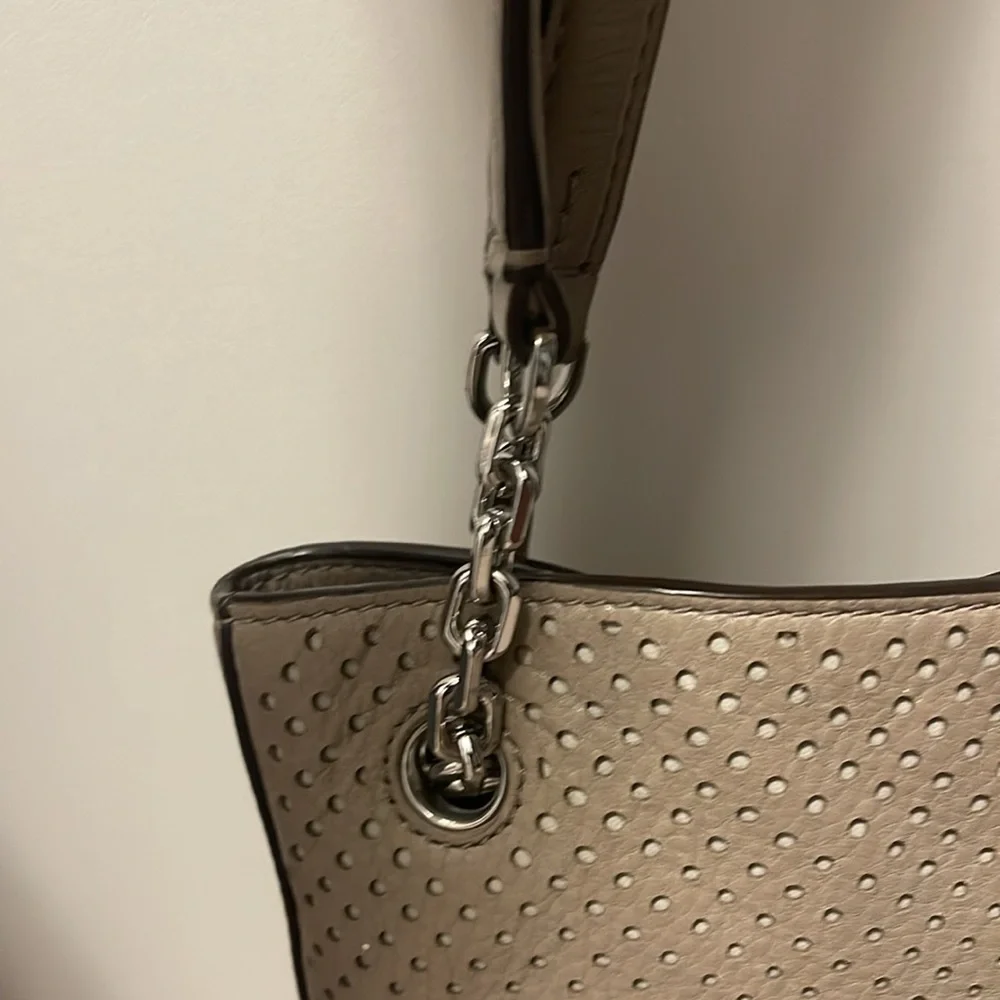 Tory Burch Taupe Perforated Tote and Wallet Set